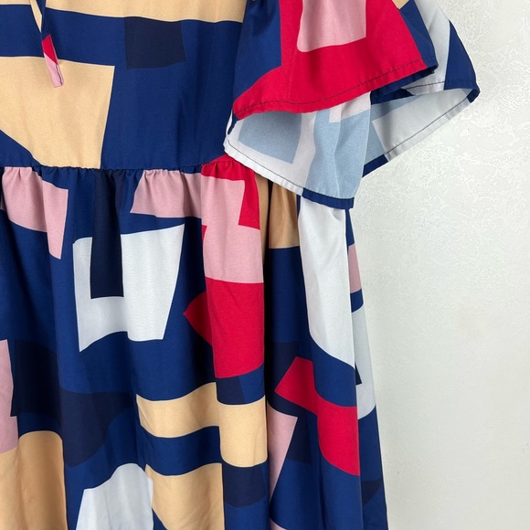 SHEIN Curve Sheath Dress Geometric Print Short Sleeve 4X Multicolored Tie Neck - Picture 4 of 11